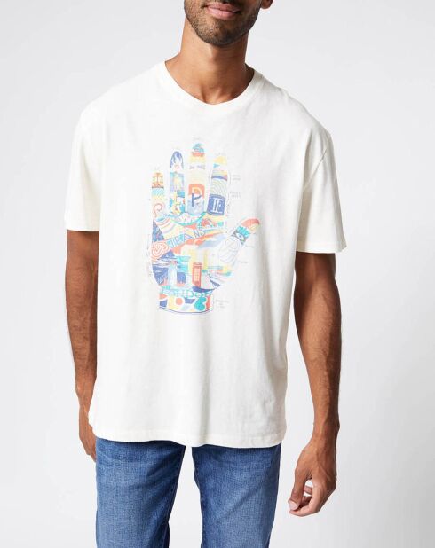 T-Shirt en Lin mélangé Print Main Sergio écru